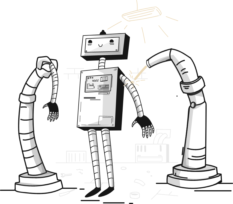 Illustration of a robot which is currently being repaired